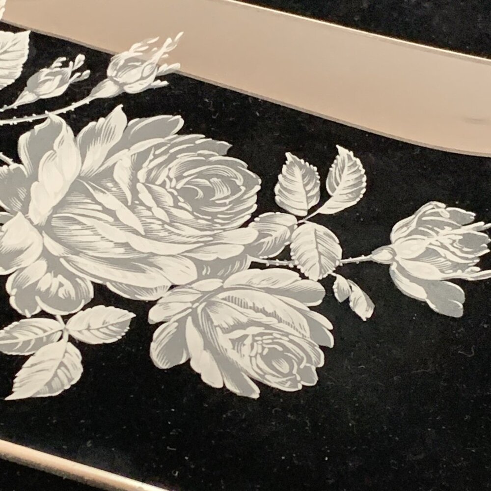 Vintage Rockwell Sterling Silver Overlay Clear Glass Rose Serving Tray 11.75" - Picture 7 of 8